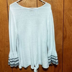 Ruby Rd. White Knit Bell Sleeve Blouse (XL)